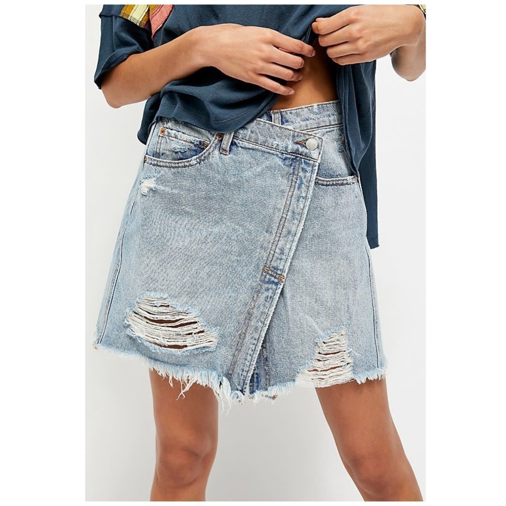 Free People | We The Free Parker Distressed Wrap Mini Skirt | 26 / XS